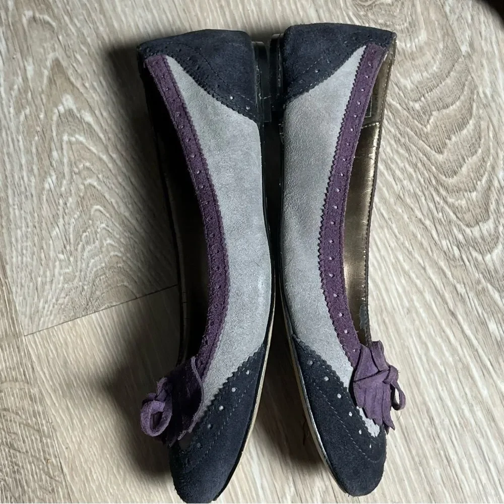 Lands End Purple Navy Suede Leather Kiltie Cap Toe Bow Academia Ballet Flats 8 - Picture 6 of 8